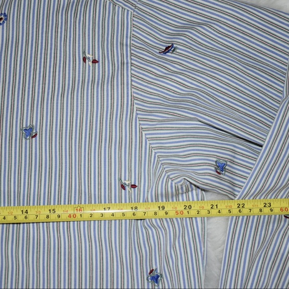 Ladies Stephanie K pinstripe embroidered long sleeve button down shirt fall nice - Picture 9 of 10